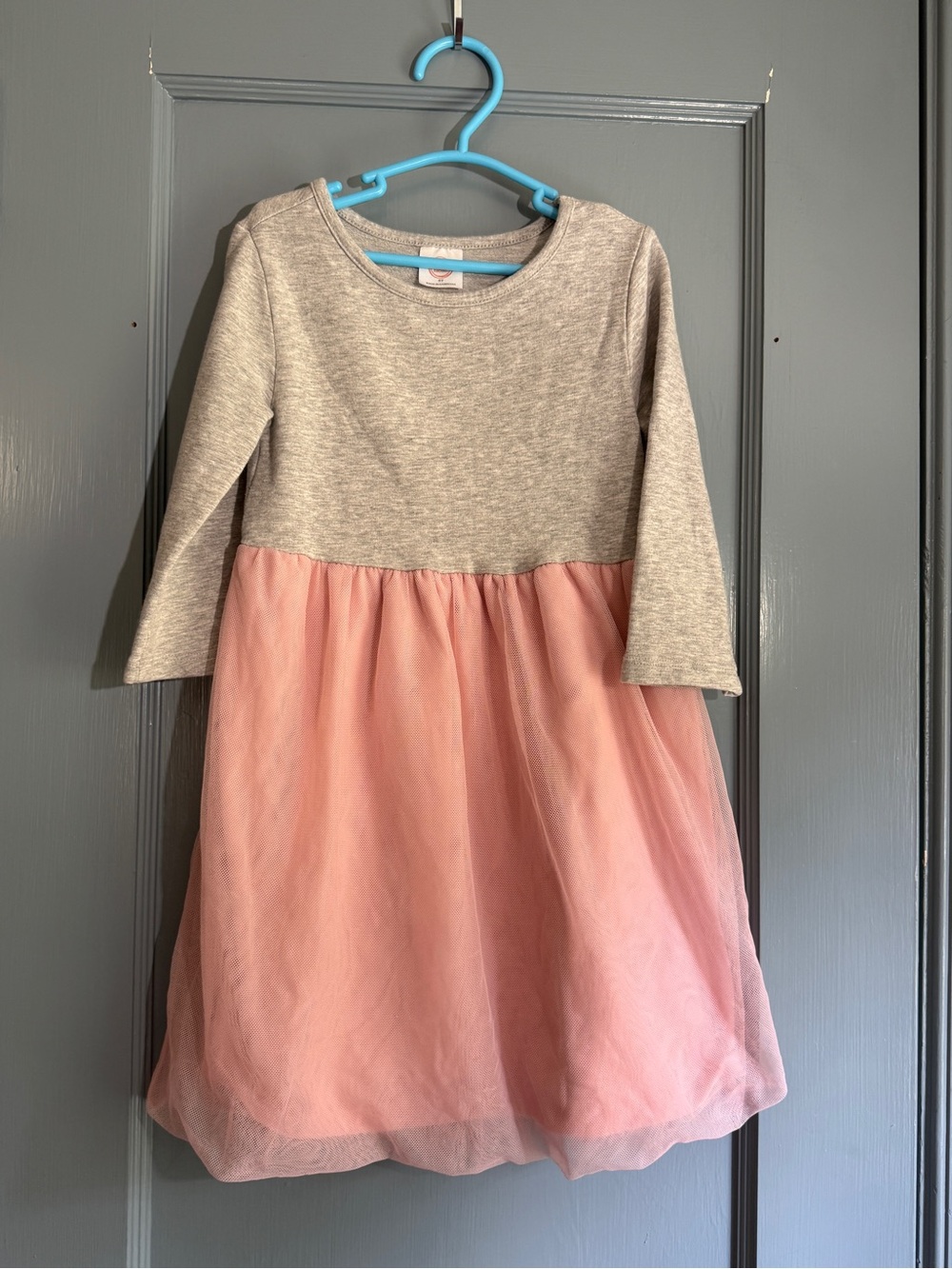wonder nation Gray Knit Top with Pink Tulle Skirt Dress